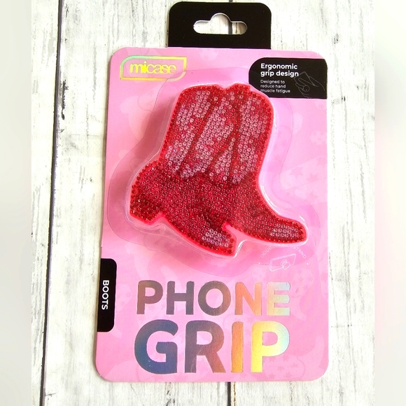 NEW Rhinestone Bling Crystals Pink & Red Cowgirl Boots Popsocket Phone Grip - Picture 1 of 7